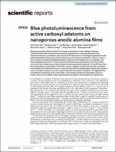 Blue photoluminescence from active carboxyl adatoms on nanoporous anodic alumina films