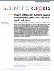 Impact of transient currents caused by alternating drain stress in oxide semiconductors