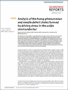 Analysis of the hump phenomenon and needle defect states formed by driving stress in the oxide semiconductor