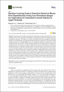 Machine Learning Feature Extraction Based on Binary Pixel Quantification Using Low-Resolution Images for Application of Unmanned Ground Vehicles in Apple Orchards