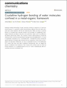 Crystalline hydrogen bonding of water molecules confined in a metal-organic framework
