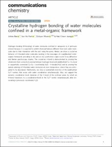 Crystalline hydrogen bonding of water molecules confined in a metal-organic framework