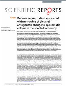 Defense sequestration associated with narrowing of diet and ontogenetic change to aposematic colours in the spotted lanternfly
