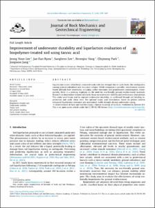 Improvement of underwater durability and liquefaction evaluation of biopolymer-treated soil using tannic acid