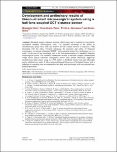 Development and preliminary results of bimanual smart micro-surgical system using a ball-lens coupled OCT distance sensor