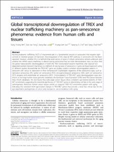 Global transcriptional downregulation of TREX and nuclear trafficking machinery as pan-senescence phenomena: evidence from human cells and tissues