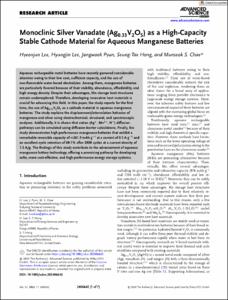 Monoclinic Silver Vanadate (Ag0.33V2O5) as a High-Capacity Stable Cathode Material for Aqueous Manganese Batteries