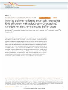 Inverted polymer fullerene solar cells exceeding 10% efficiency with poly(2-ethyl-2-oxazoline) nanodots on electron-collecting buffer layers