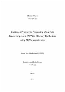 Studies on Proteolytic Processing of Amyloid Precursor protein (APP) in Olfactory Epithelium using AD Transgenic Mice