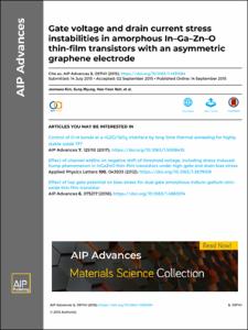 Gate voltage and drain current stress instabilities in amorphous In-Ga-Zn-O thin-film transistors with an asymmetric graphene electrode
