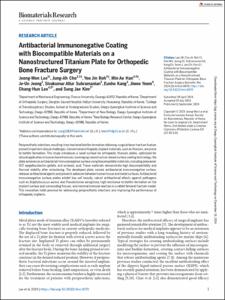 Antibacterial Immunonegative Coating with Biocompatible Materials on a Nanostructured Titanium Plate for Orthopedic Bone Fracture Surgery