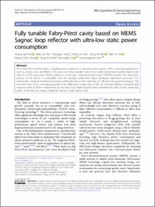 Fully tunable Fabry-Pérot cavity based on MEMS Sagnac loop reflector with ultra-low static power consumption