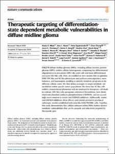 Therapeutic targeting of differentiation-state dependent metabolic vulnerabilities in diffuse midline glioma