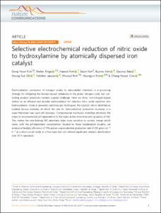 Selective electrochemical reduction of nitric oxide to hydroxylamine by atomically dispersed iron catalyst