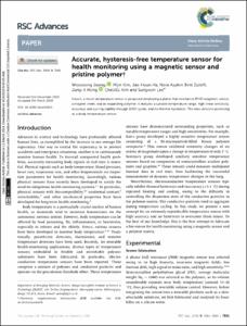 Accurate, hysteresis-free temperature sensor for health monitoring using a magnetic sensor and pristine polymer