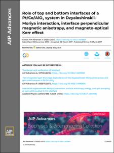 Role of top and bottom interfaces of a Pt/Co/AlOx system in Dzyaloshinskii-Moriya interaction, interface perpendicular magnetic anisotropy, and magneto-optical Kerr effect