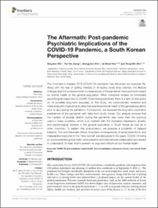 The Aftermath: Post-pandemic Psychiatric Implications of the COVID-19 Pandemic, a South Korean Perspective