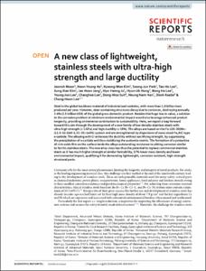 A new class of lightweight, stainless steels with ultra-high strength and large ductility