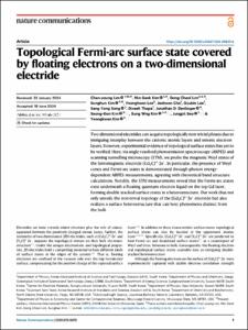 Topological Fermi-arc surface state covered by floating electrons on a two-dimensional electride