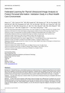Federated learning for thyroid ultrasound image analysis to protect personal information: Validation study in a real health care environment