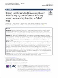 Region-specific amyloid-β accumulation in the olfactory system influences olfactory sensory neuronal dysfunction in 5xFAD mice