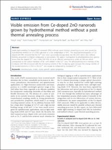 Visible emission from Ce-doped ZnO nanorods grown by hydrothermal method without a post thermal annealing process
